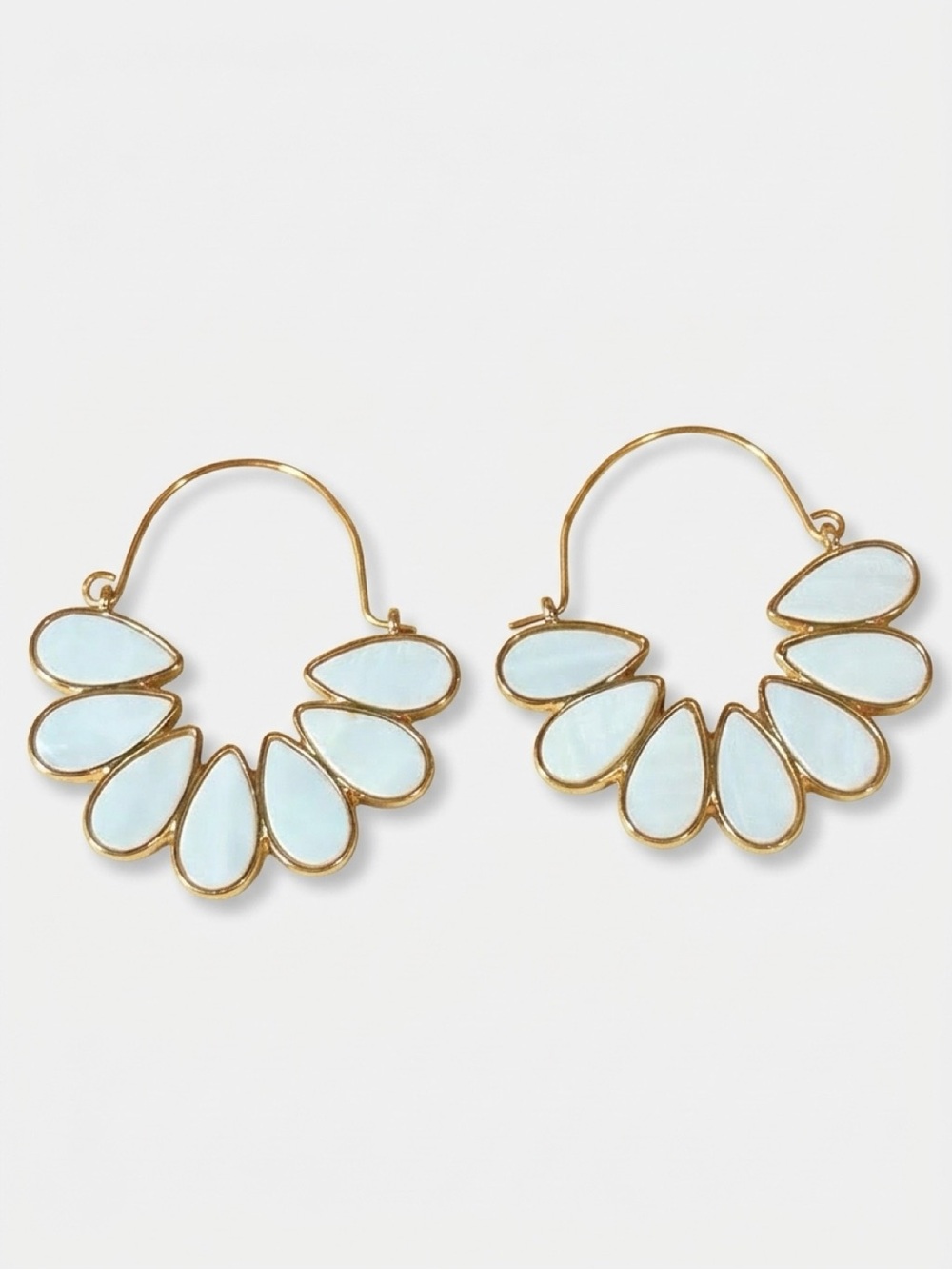 Francesca’s - White Enamel & Gold Leaf Cluster Hoop Statement Earrings